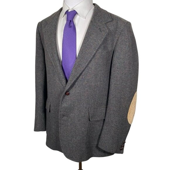 Vintage Pendleton Tweed Sport Coat 44L Elbow Patches Wool Grey Multi Jacket
